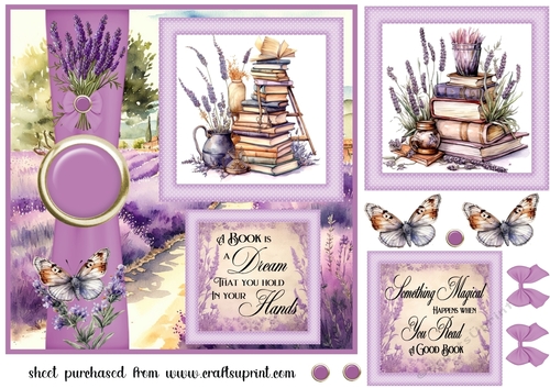 2 Panel lavender and books card front 1