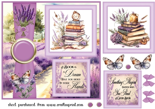 2 Panel lavender and books card front 2