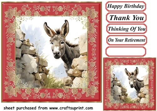 Donkey looking over wall card front 11