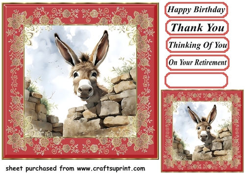 Donkey looking over wall card front 19