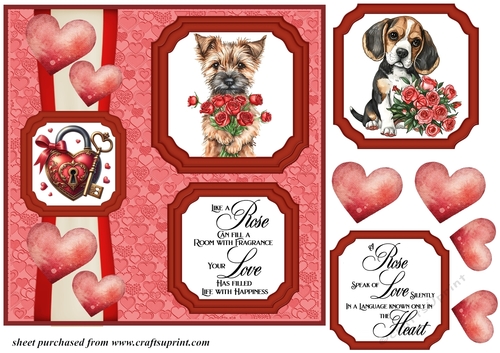 2 Panel dog with hearts and roses card front 2