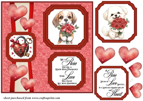 2 Panel dog with hearts and roses card front 3