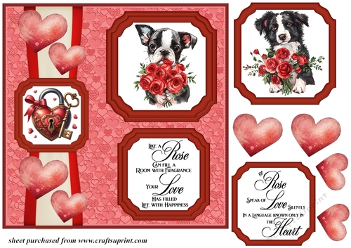 2 Panel dog with hearts and roses card front 4
