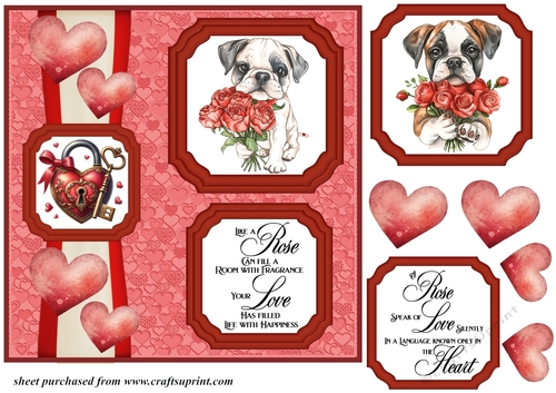 2 Panel dog with hearts and roses card front 5