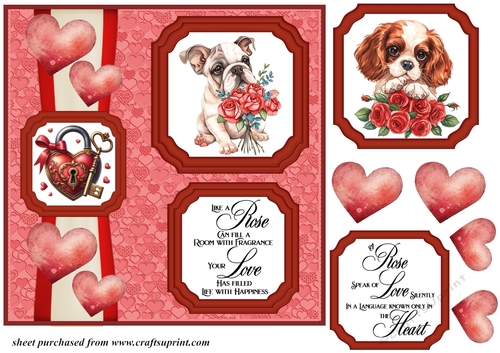 2 Panel dog with hearts and roses card front 6
