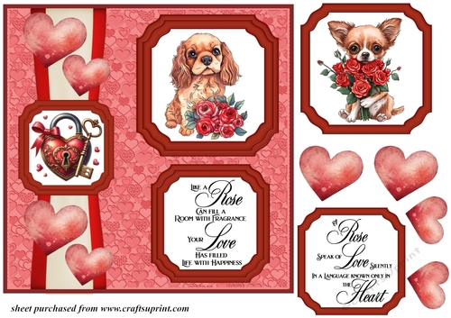 2 Panel dog with hearts and roses card front 7