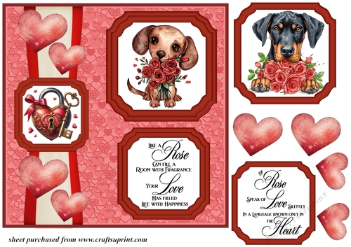 2 Panel dog with hearts and roses card front 8