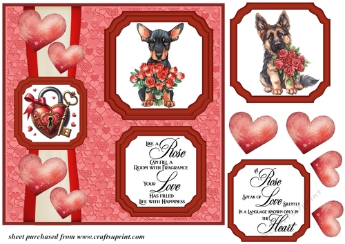 2 Panel dog with hearts and roses card front 9