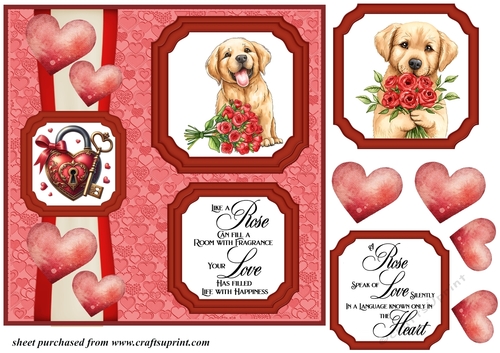 2 Panel dog with hearts and roses card front 10