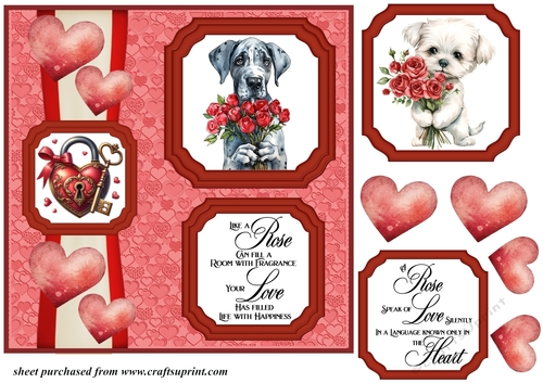 2 Panel dog with hearts and roses card front 11