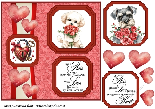 2 Panel dog with hearts and roses card front 12