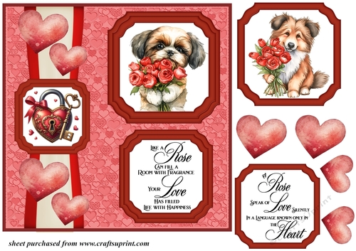 2 Panel dog with hearts and roses card front 13