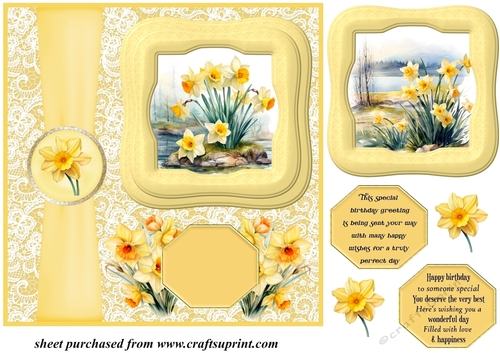 Framed daffodil scene card front 3