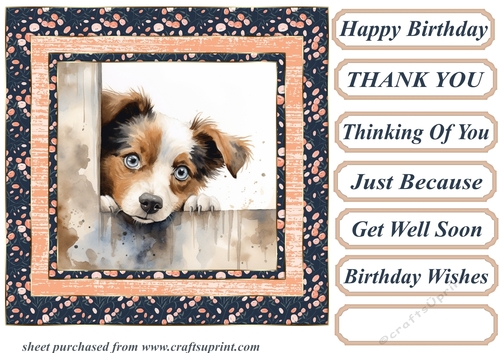 Pup looking over fence card front 3