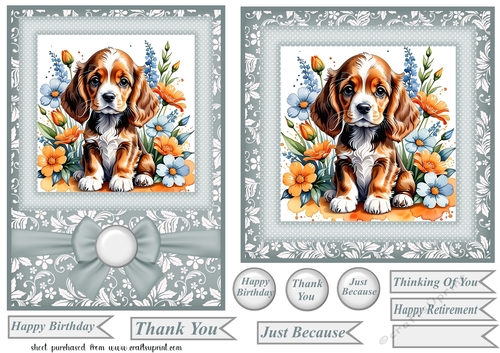 Grey 6x6 and 5x7 floral puppy card fronts 2