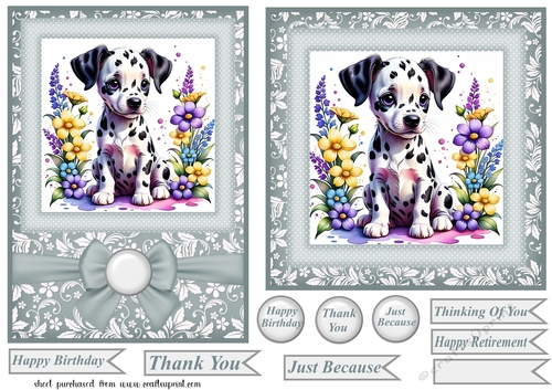 Grey 6x6 and 5x7 floral puppy card fronts 3