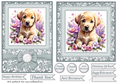 Grey 6x6 and 5x7 floral puppy card fronts 4