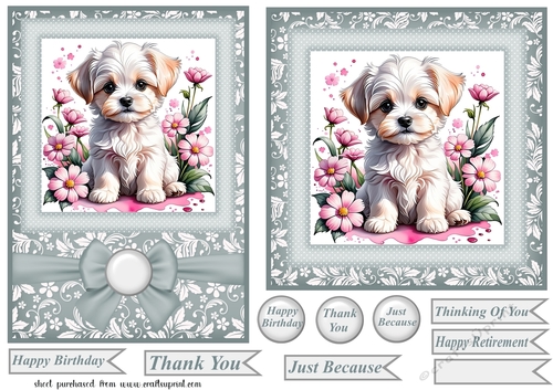 Grey 6x6 and 5x7 floral puppy card fronts 5