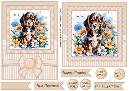 6x6 and 5x7 Beige floral puppy card fronts 3