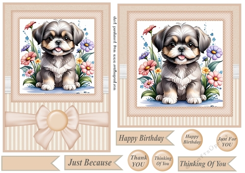6x6 and 5x7 Beige floral puppy card fronts 6