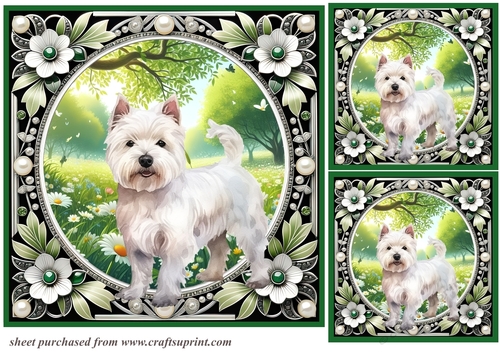 3 Floral Westie card fronts/toppers 1