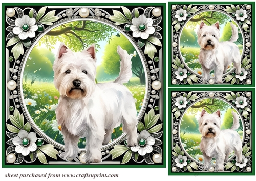 3 Floral Westie card fronts/toppers 2