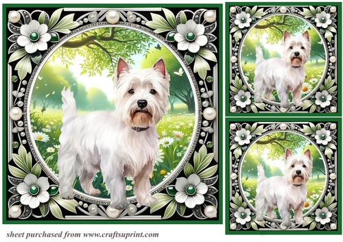 3 Floral Westie card fronts/toppers 3