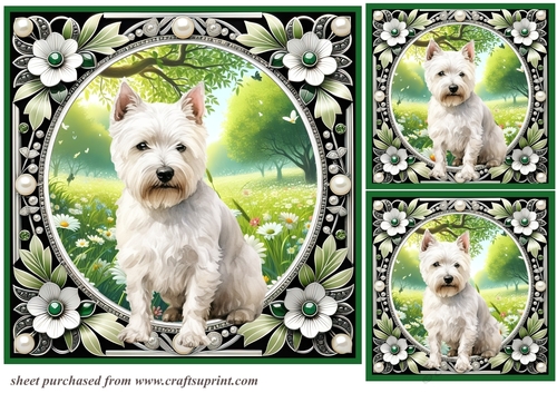 3 Floral Westie card fronts/toppers 4