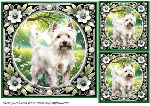 3 Floral Westie card fronts/toppers 5