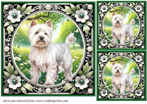 3 Floral Westie card fronts/toppers 6