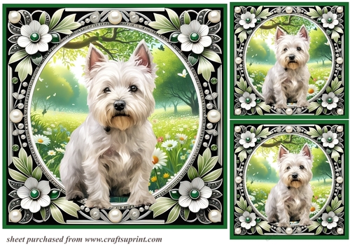 3 Floral Westie card fronts/toppers 7