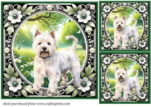 3 Floral Westie card fronts/toppers 8