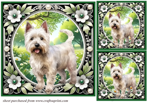 3 Floral Westie card fronts/toppers 9