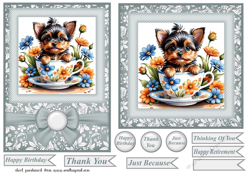 6x6 and 5x7 teacup Yorkie card fronts 1