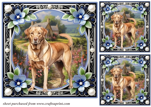3 Floral framed Labrador card fronts/toppers 2