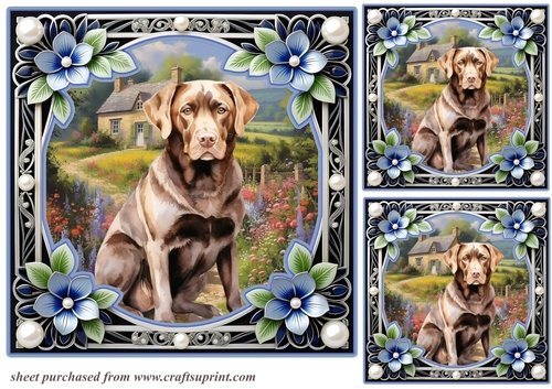 3 Floral framed Labrador card fronts/toppers 5