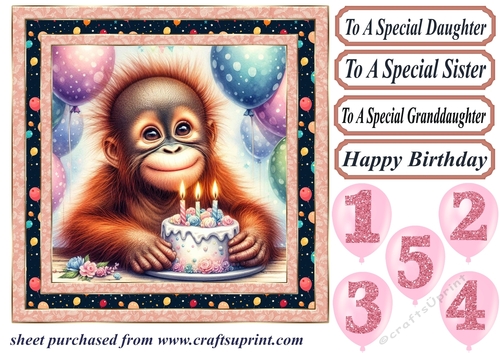 Birthday monkey card front 2