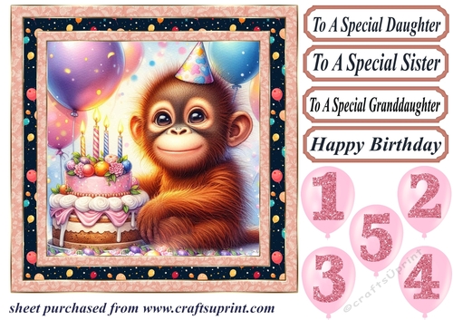 Birthday monkey card front 4