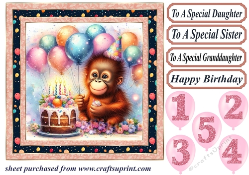 Birthday monkey card front 5
