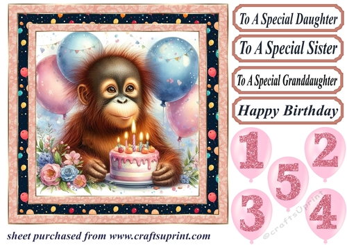 Birthday monkey card front 6