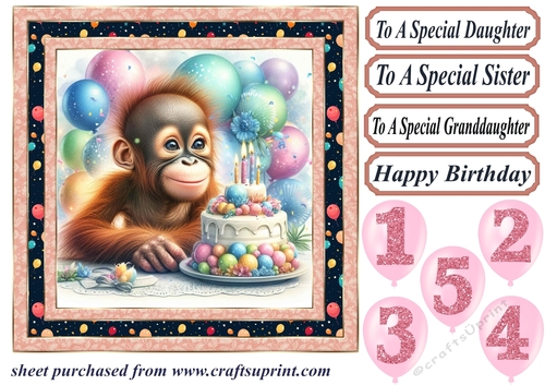 Birthday monkey card front 7