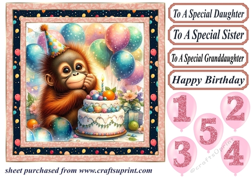 Birthday monkey card front 8