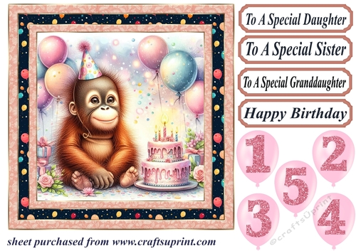 Birthday monkey card front 10