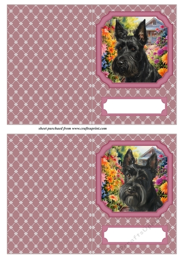2 Pink floral Scottish terrier notelets 2