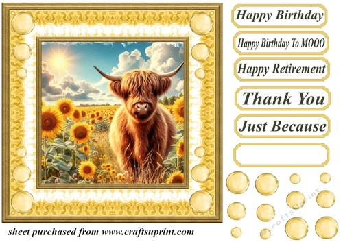 Sunflower Highland cow card front 6
