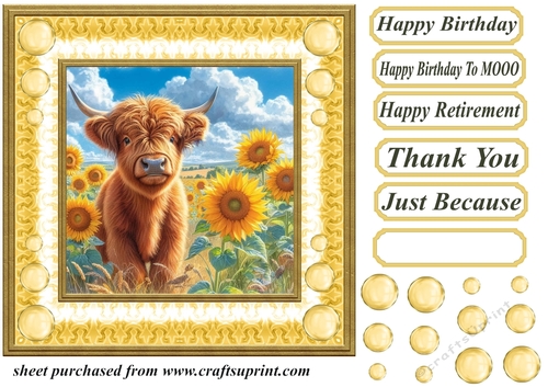 Sunflower Highland cow card front 9