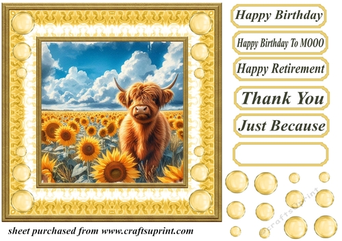Sunflower Highland cow card front 10