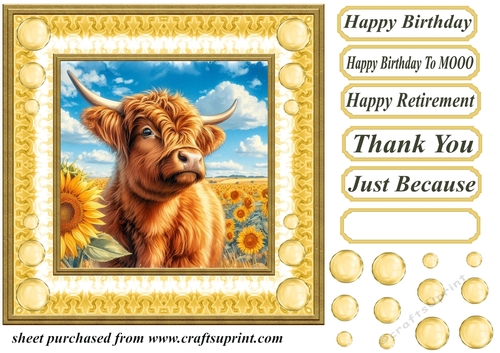 Sunflower Highland cow card front 12