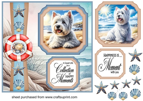 2 Panel West Highland terrier on beach card front 2