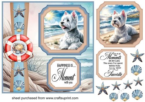 2 Panel West Highland terrier on beach card front 3